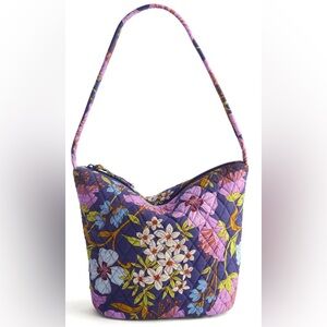 Vera Bradley Slouchy Bucket Shoulder Bag in Cotton in Coffee Garden